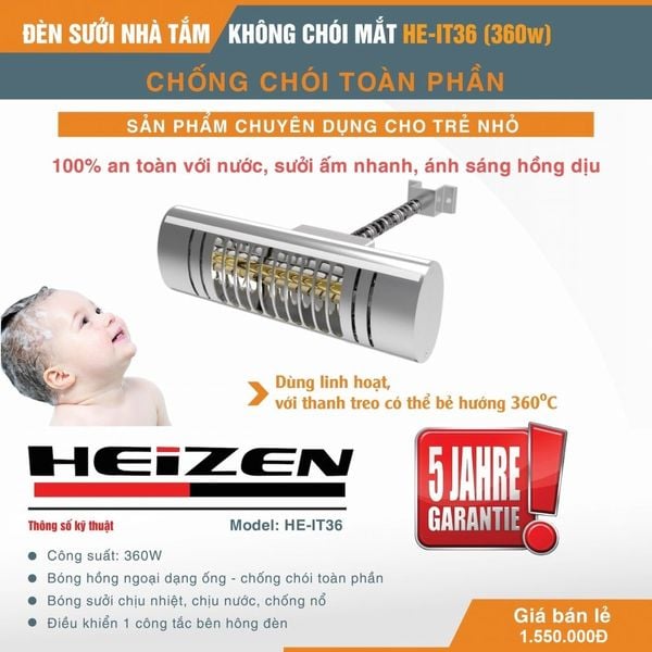 Đèn sưởi nhà tắm dành cho bé không chói mắt 360W dùng công tắc HEIT36