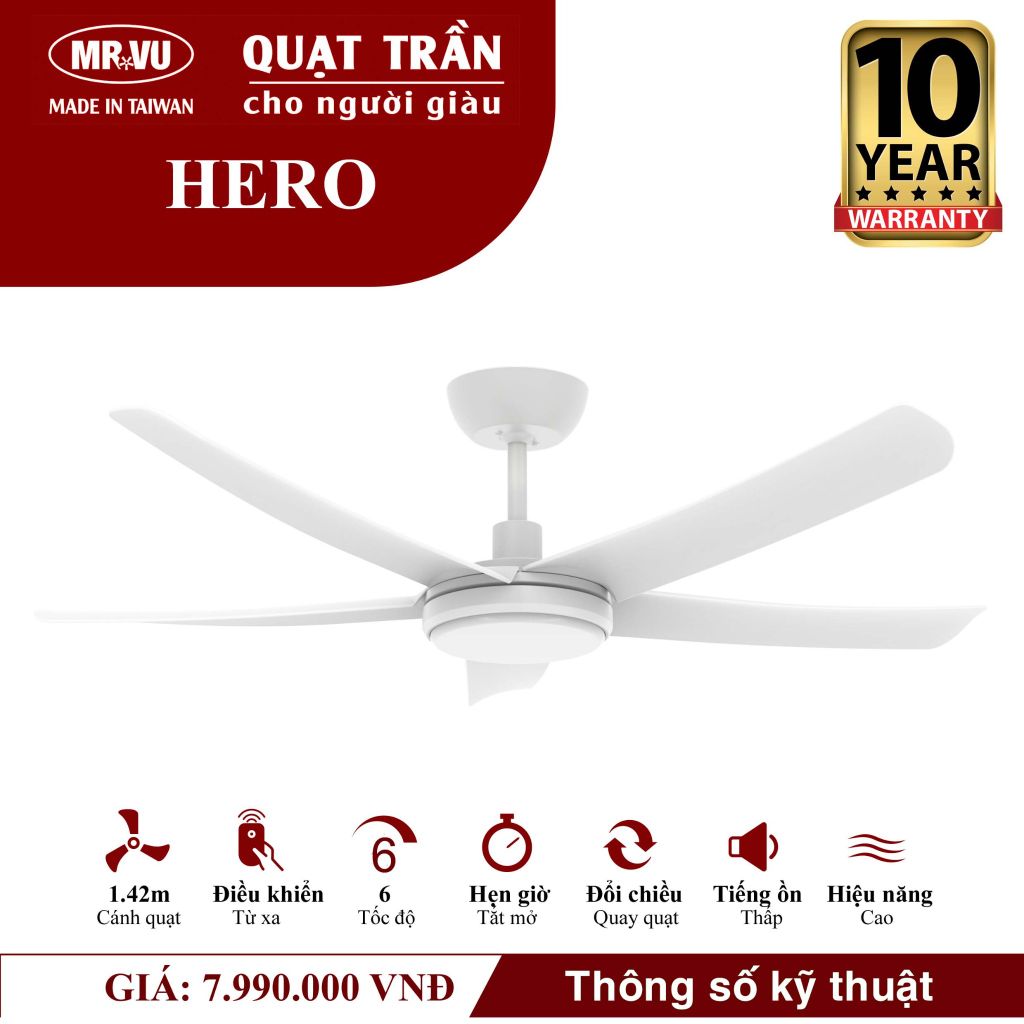 Quạt trần Mr.Vu HERO 5 cánh 1m42 50W DC