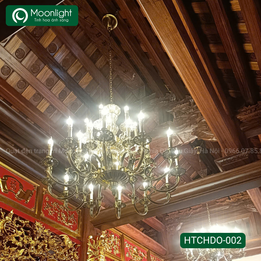 Đèn chùm đồng 16 tay nến D850, H800mm đui E14 (giá không bóng) N820/16 HTCHDO-002