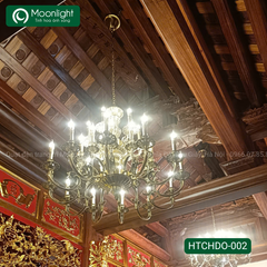 Đèn chùm đồng 16 tay nến D850, H800mm đui E14 (giá không bóng) N820/16 HTCHDO-002
