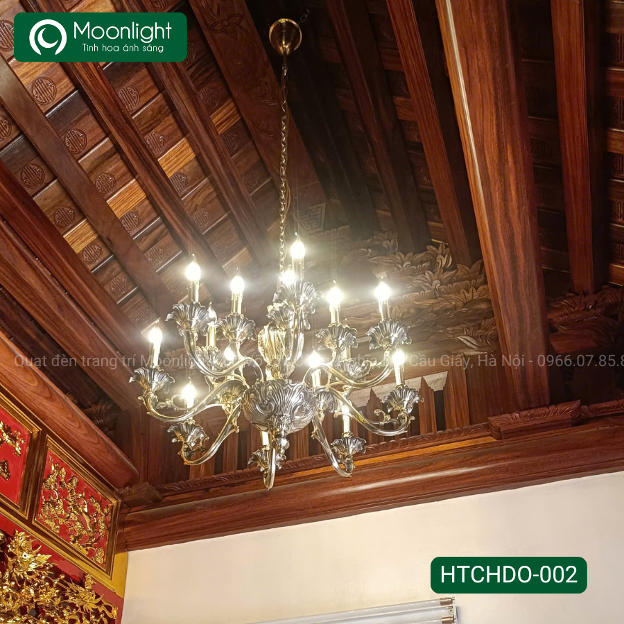 Đèn chùm đồng 16 tay nến D850, H800mm đui E14 (giá không bóng) N820/16 HTCHDO-002