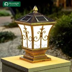 Đèn trụ cổng màu đồng năng lượng mặt trời HTNTTC-002