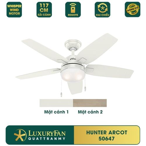 Quạt trần đèn Mỹ Hunter Arcot 5 cánh 117cm 100w AC