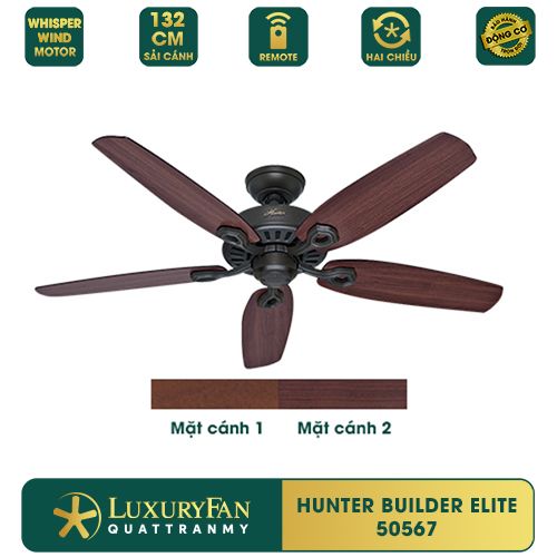 Quạt trần Mỹ Hunter Builder Elite 5 cánh 132cm 80w AC