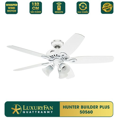 Quạt trần đèn Mỹ Hunter Builder Plus 5 cánh 132cm 80w AC