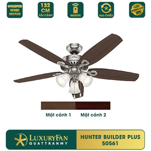 Quạt trần đèn Mỹ Hunter Builder Plus 5 cánh 132cm 80w AC