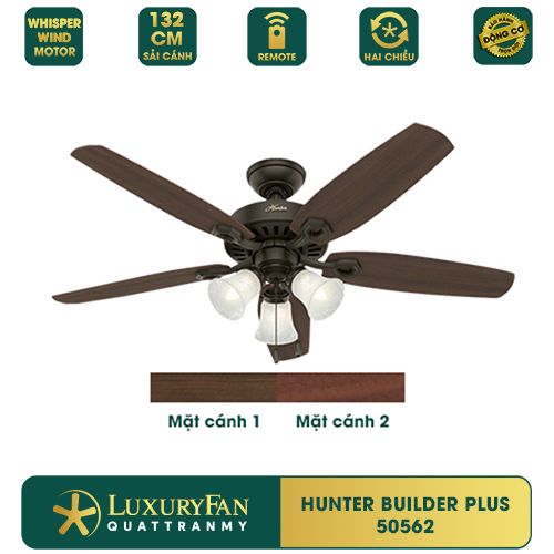 Quạt trần đèn Mỹ Hunter Builder Plus 5 cánh 132cm 80w AC