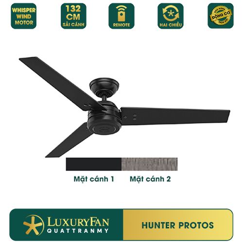 Quạt trần Mỹ Hunter Protos Đen mờ 3 cánh 132cm 100w AC