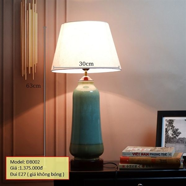 Đèn bàn thân gốm sứ, chao vải màu trắng D63*30cm, đui 1E27 (giá không bóng) ĐB002 HTDBGM-002