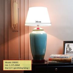 Đèn bàn thân gốm sứ, chao vải màu trắng D63*30cm, đui 1E27 (giá không bóng) ĐB001 HTDBGM-001