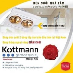 Đèn sưởi nhà tắm Kottmann âm trần 2 bóng K9S