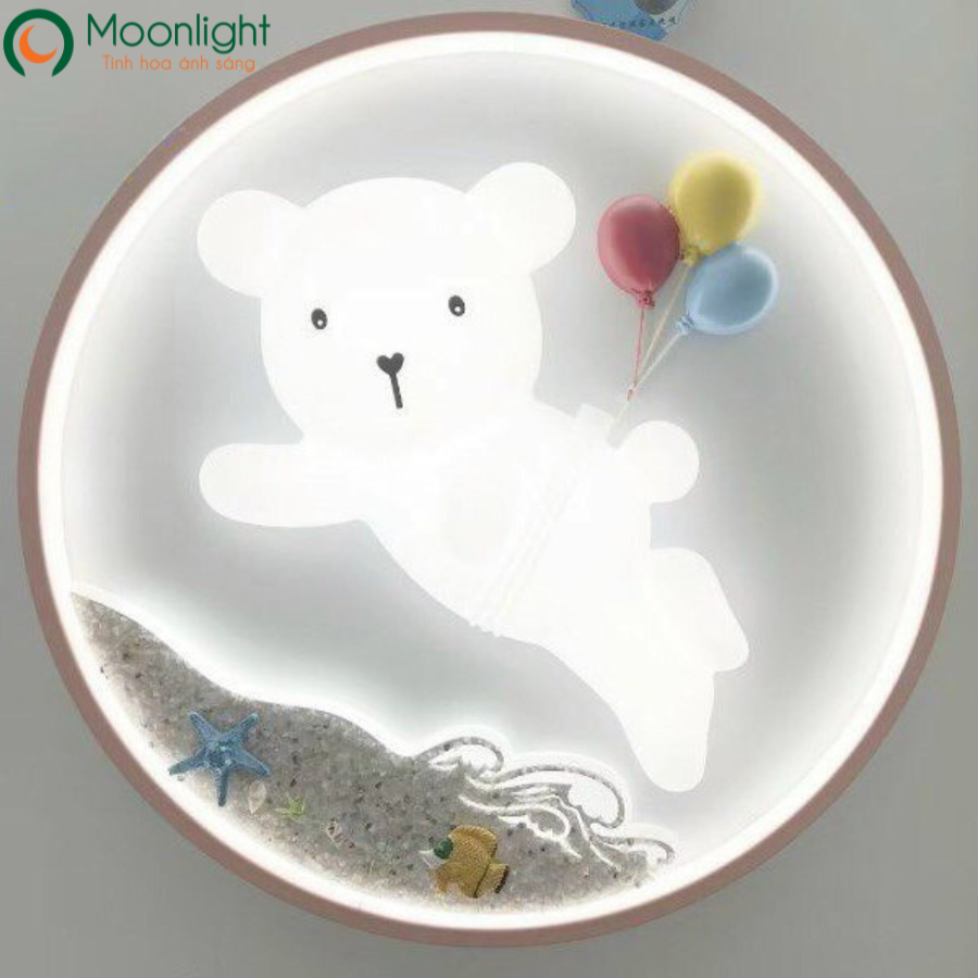 Đèn ốp trần trẻ em hình tròn viền xanh dương, gấu trắng D550 7198A VLOPTE-052