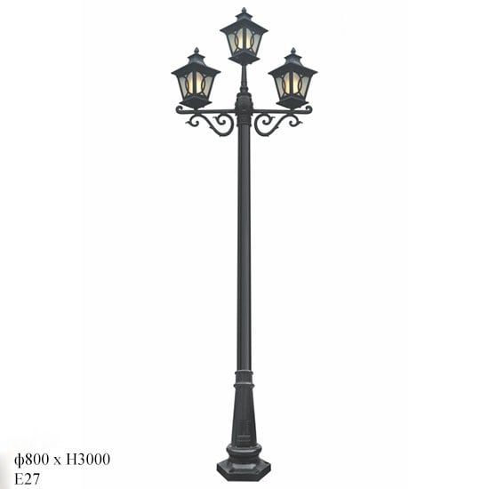 Đèn cột sân vườn 3 chao D800xH3000, E27x3 VLNTCO-044