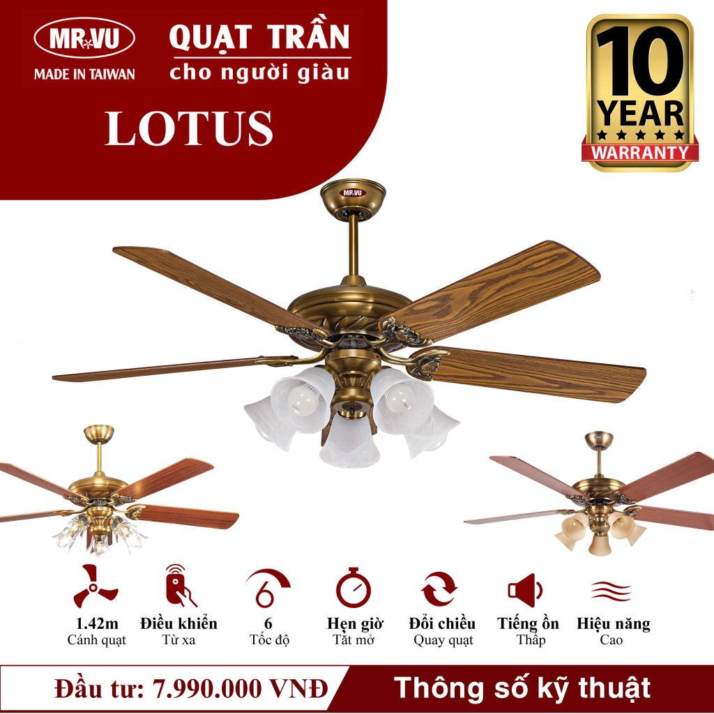 Quạt trần Mr.Vu LOTUS 5 cánh 1m42 45W DC