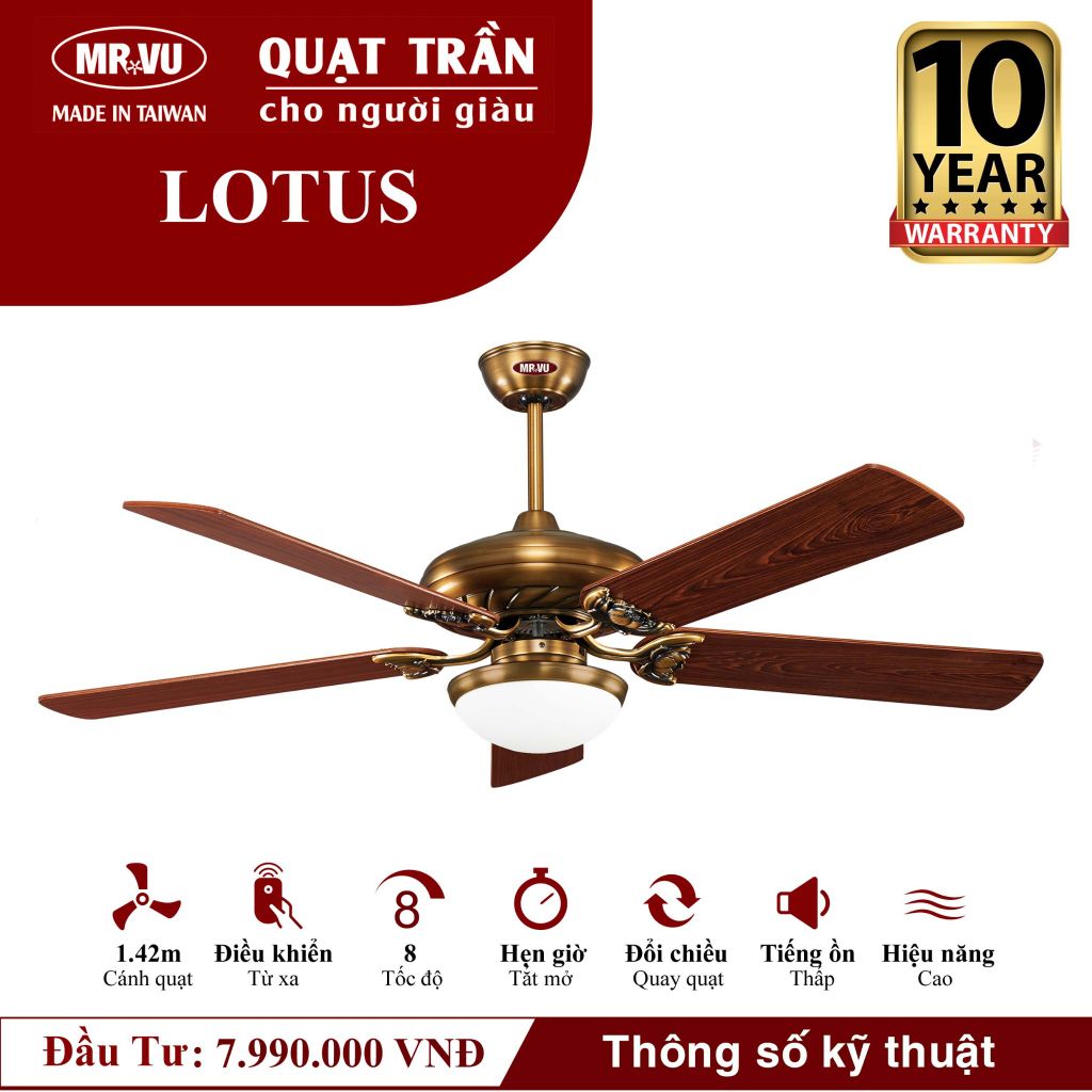 Quạt trần Mr.Vu LOTUS 5 cánh 1m42 45W DC