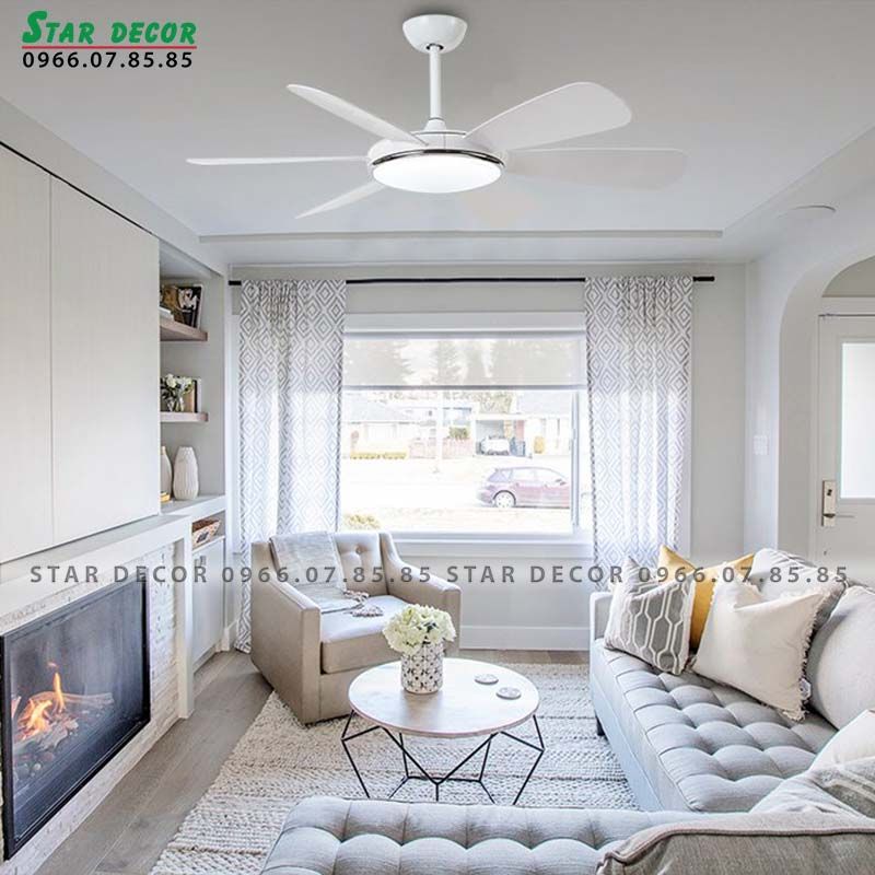 Quạt trần đèn Đài Loan Luxaire Daisy Trắng 6 cánh 132cm 55w DC