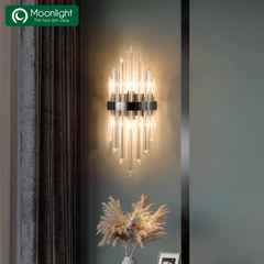 HT Đèn tường pha lê viền đen, đui e14 D25, H52cm 2 bóng (giá không bóng) DT1163_Đ HTDTPL-043-BK