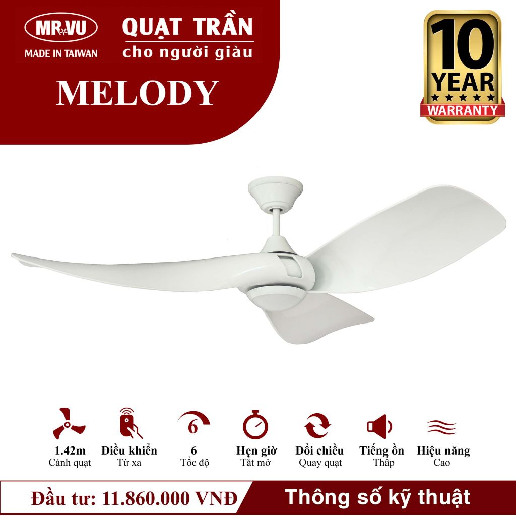 Quạt trần đèn Mr.Vu MELODY 3 cánh 1m42 30W DC