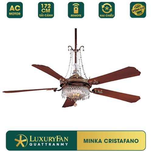 Quạt trần đèn Mỹ Minka Cristafano Đồng cổ 5 cánh 172cm 100w AC