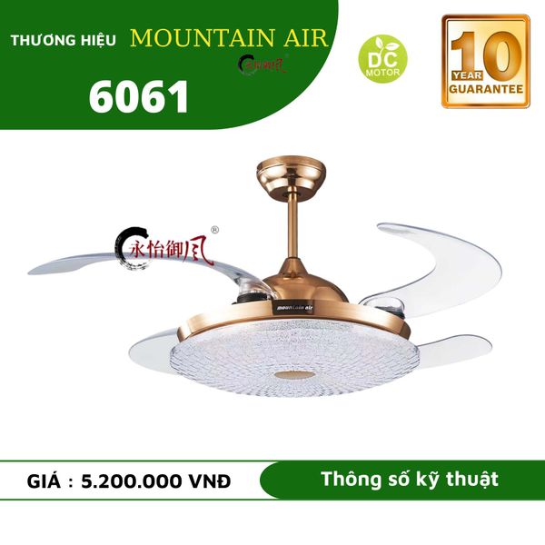 Quạt trần đèn thu cánh Mountain air 4 cánh 112cm 45w DC 6061