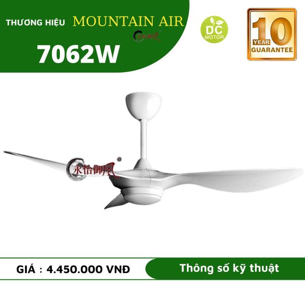 Quạt trần đèn Mountain air 3 cánh màu trắng 132cm 35w DC 7062W VLQTMO-018