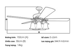 Quạt trần đèn Nhật Bản Kaiyo Kukan 5 cánh D152cm 50W DC AKI 522 ORB