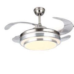 Quạt trần đèn thu cánh màu bạc 4 cánh 107cm 45w DC F8101 VLQTTC-214