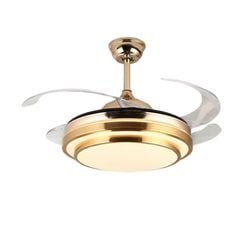 Quạt trần đèn thu cánh màu vàng 4 cánh 107cm 45w DC 101G VLQTTC-217