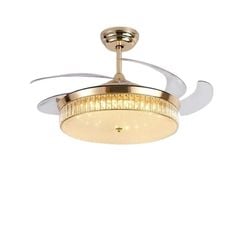 Quạt trần đèn thu cánh pha lê 4 cánh 107cm 45w DC F8181-42 VLQTTC-205