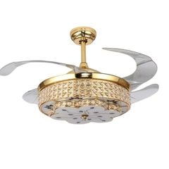 Quạt trần đèn thu cánh pha lê 4 cánh 107cm 45w DC F8206-42 VLQTTC-203