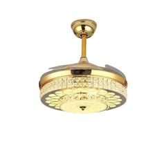 Quạt trần đèn thu cánh pha lê 4 cánh 107cm 45w DC VLQTTC-249