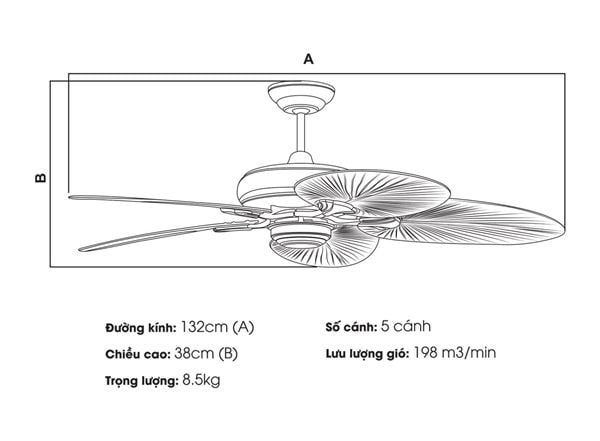 Quạt trần Nhật Bản Kaiyo Kukan 5 cánh D132cm 50W DC KOCHI 168