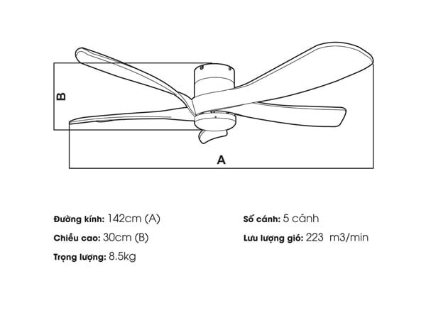 Quạt trần đèn Nhật Bản Kaiyo Kukan 5 cánh D142cm 50W DC KUKAN 211