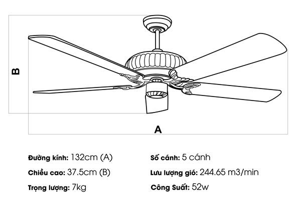 Quạt trần đèn Nhật Bản Kaiyo Kukan 5 cánh D132cm 52W DC KYO 021 LED