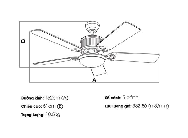 Quạt trần đèn Nhật Bản Kaiyo Kukan 5 cánh D152cm 52W DC OKA 181 BA