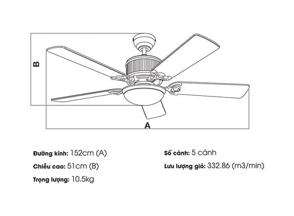 Quạt trần đèn Nhật Bản Kaiyo Kukan 5 cánh D152cm 52W DC OKA 181 AB