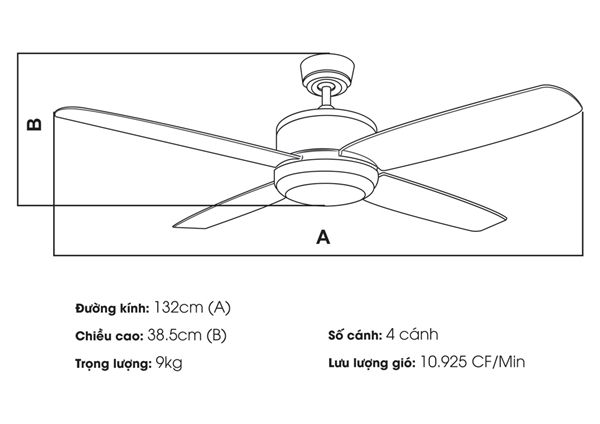 Quạt trần đèn Nhật Bản Kaiyo Kukan 4 cánh D132cm 52W DC NAGO 594