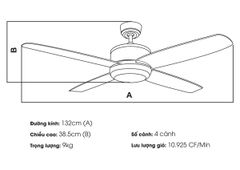 Quạt trần đèn Nhật Bản Kaiyo Kukan 4 cánh D132cm 52W DC NAGO 594