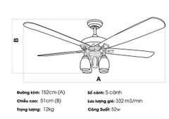 Quạt trần đèn Nhật Bản Kaiyo Kukan 5 cánh D152cm 52W DC YOKO 020