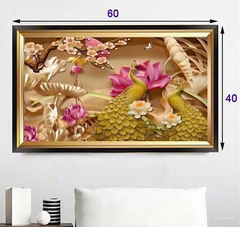 Đèn tranh led trang trí chim công, hoa sen 3 chế độ ánh sáng KT D60xH40cm 55517, VLDETL-032