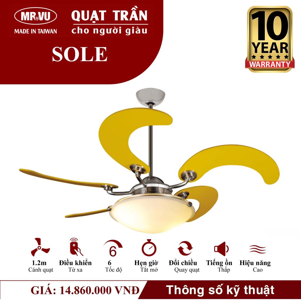 Quạt trần đèn Mr.Vu SOLE 5 cánh 1m17 90W AC