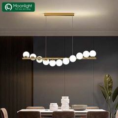 Đèn thả bàn ăn 12 bóng chao thủy tinh khung màu vàng VLTHBA-100-AC