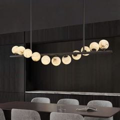 Đèn thả bàn ăn 12 bóng chao thủy tinh khung màu đen VLTHBA-100-AD