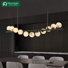 Đèn thả bàn ăn 12 bóng chao thủy tinh khung màu đen VLTHBA-100-AD