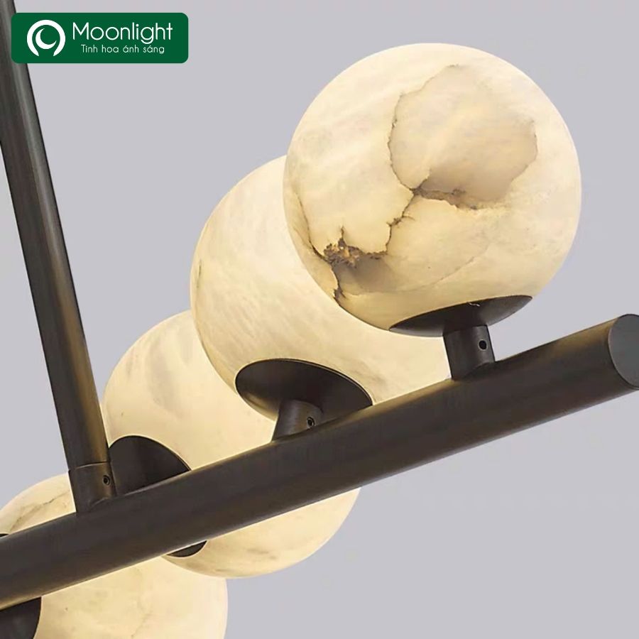 Đèn thả bàn ăn 12 bóng chao thủy tinh khung màu đen VLTHBA-100-AD