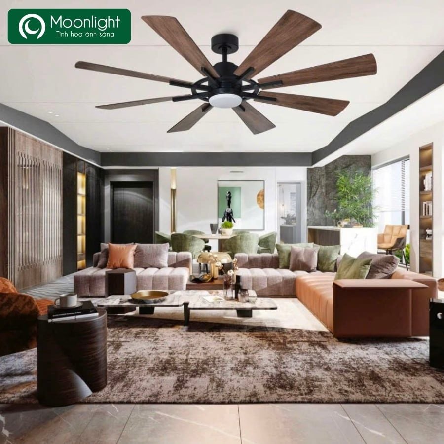 Quạt trần Đài Loan Luxaire X8 thân màu mạ kền 8 cánh gỗ plywood 55w DC 152cm led 3 màu 15w LUXAIRE X8