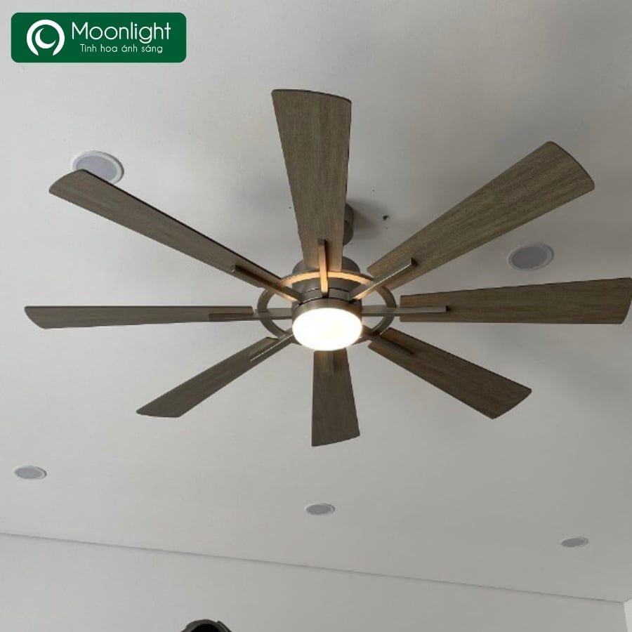 Quạt trần Đài Loan Luxaire X8 thân màu mạ kền 8 cánh gỗ plywood 55w DC 152cm led 3 màu 15w LUXAIRE X8