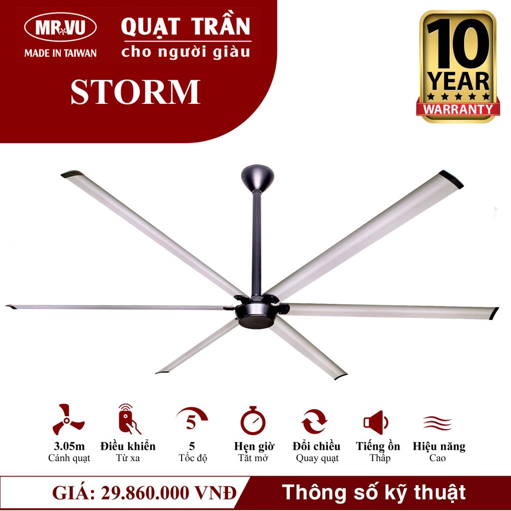 Quạt trần Mr.Vu STORM 5 cánh 3m05 157W DC