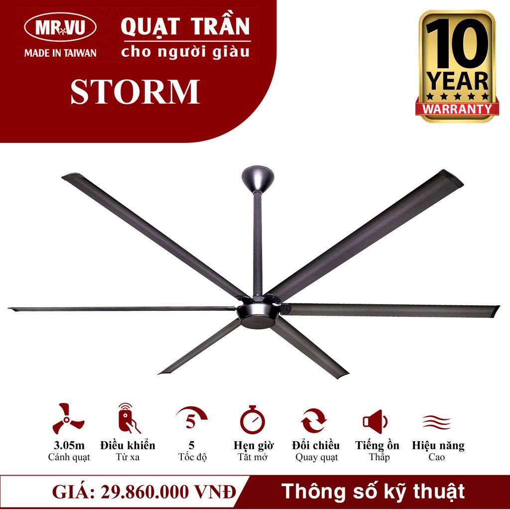 Quạt trần Mr.Vu STORM 5 cánh 3m05 157W DC