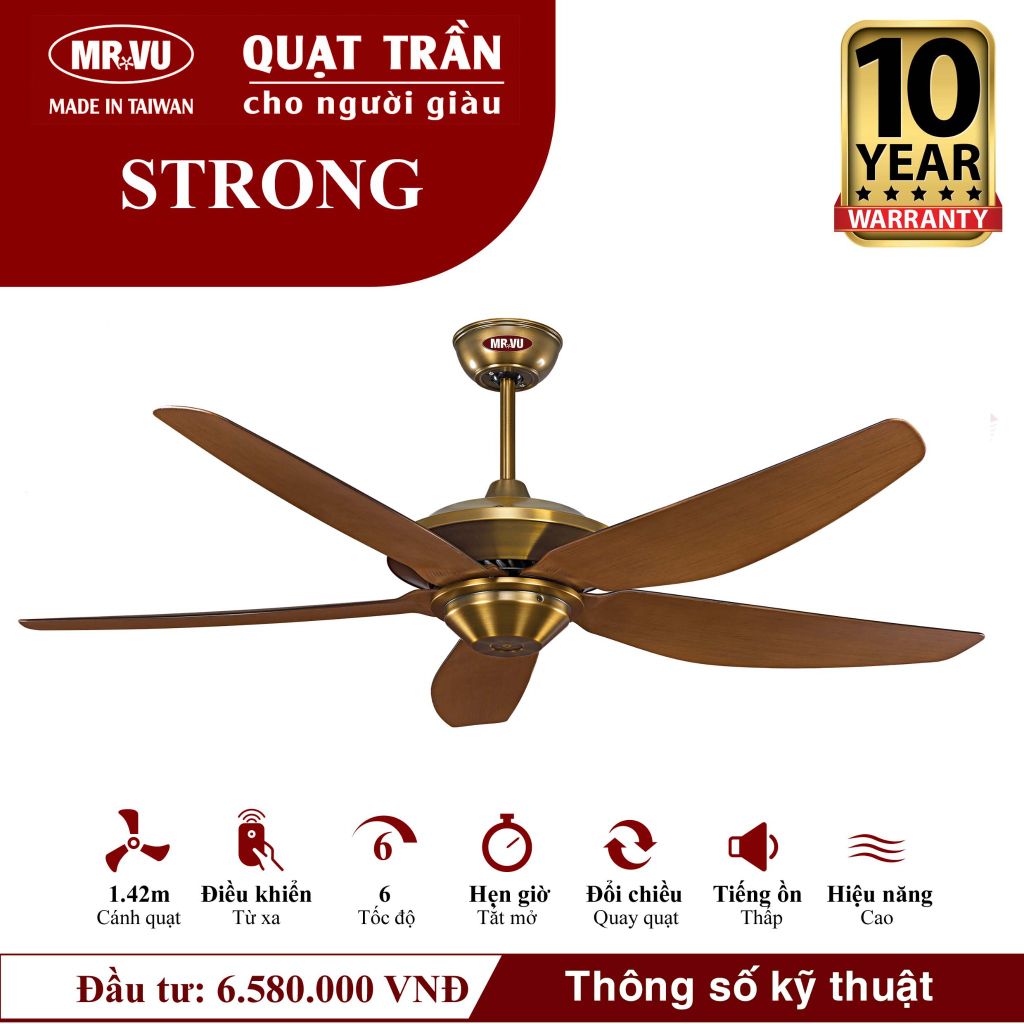 Quạt trần Mr.Vu STRONG 5 cánh 1m42 40W DC